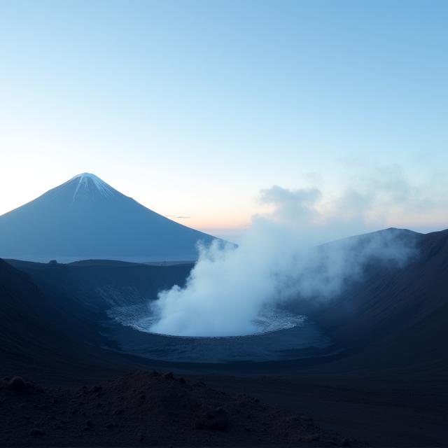煙を上げる火口の遠景